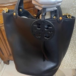 Tory Burch Black Bucket Bag.